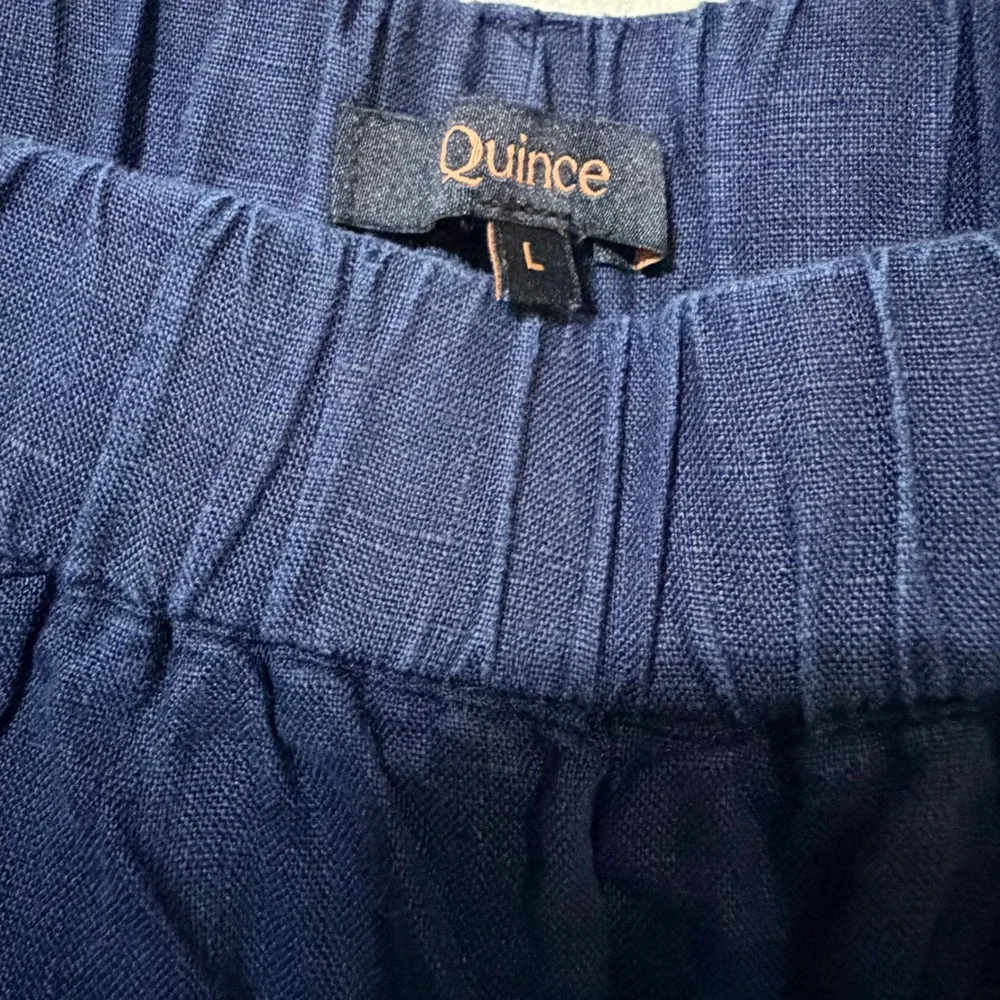 Quince Navy Blue 100% European Linen Wide Leg Elastic Waist Pants Large CMA01